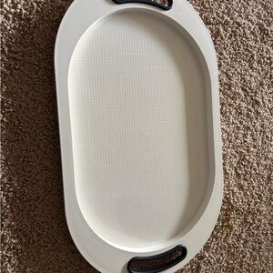 White Oval Serving Tray with Black Handles